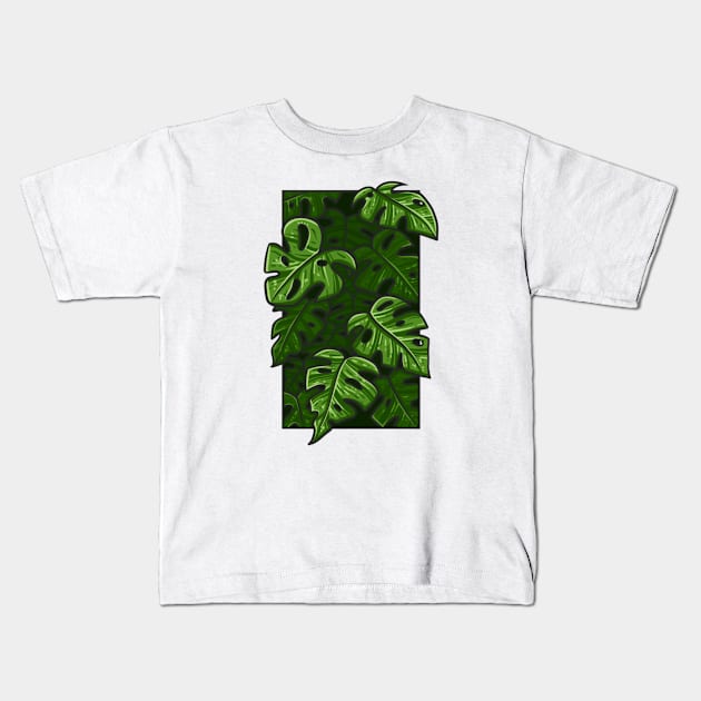 Monstera Leaves Doodle Kids T-Shirt by Wahyuwm48